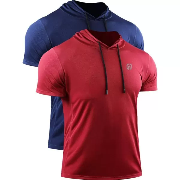 NELEUS Mens 3 Pack Running Shirt Mesh Workout Athletic Shirts with Hoods5084 2 PackredNavy Blue