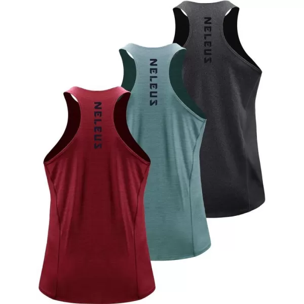 NELEUS Mens 3 Pack Running Tank Top Dry Fit YBack Athletic Workout Tank Tops5069 Grey BlackLight GreenRed3 Pack