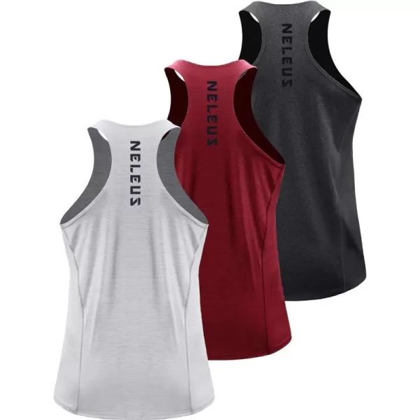 NELEUS Mens 3 Pack Running Tank Top Dry Fit YBack Athletic Workout Tank Tops5069 Grey BlackLight GreyRed3 Pack