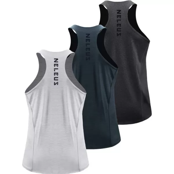 NELEUS Mens 3 Pack Running Tank Top Dry Fit YBack Athletic Workout Tank Tops5069 Grey BlackSlate GrayLight Grey3 Pack