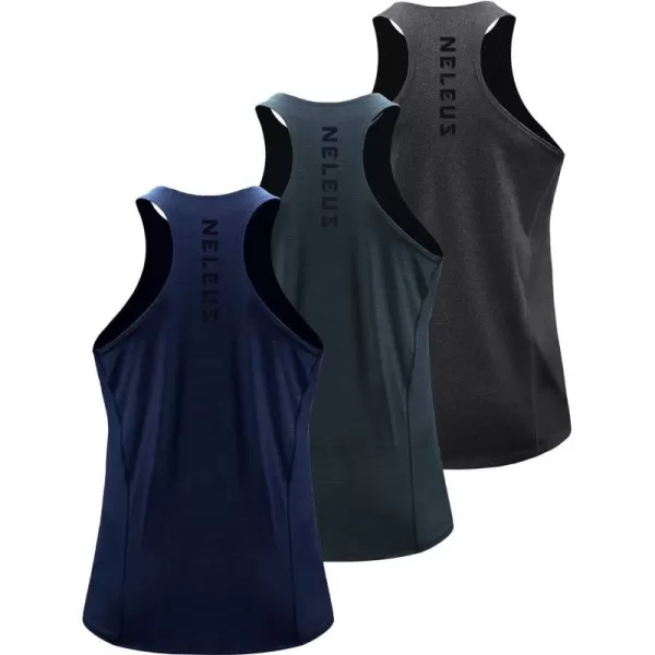 NELEUS Mens 3 Pack Running Tank Top Dry Fit YBack Athletic Workout Tank Tops5069 Grey BlackSlate GrayNavy3 Pack