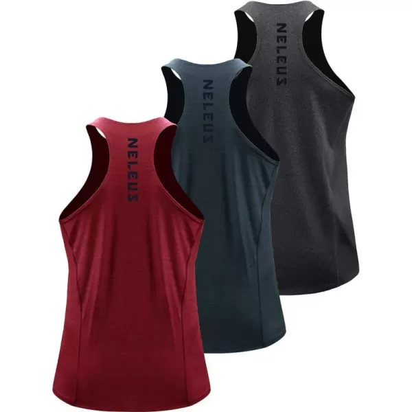 NELEUS Mens 3 Pack Running Tank Top Dry Fit YBack Athletic Workout Tank Tops5069 Grey BlackSlate GrayRed3 Pack