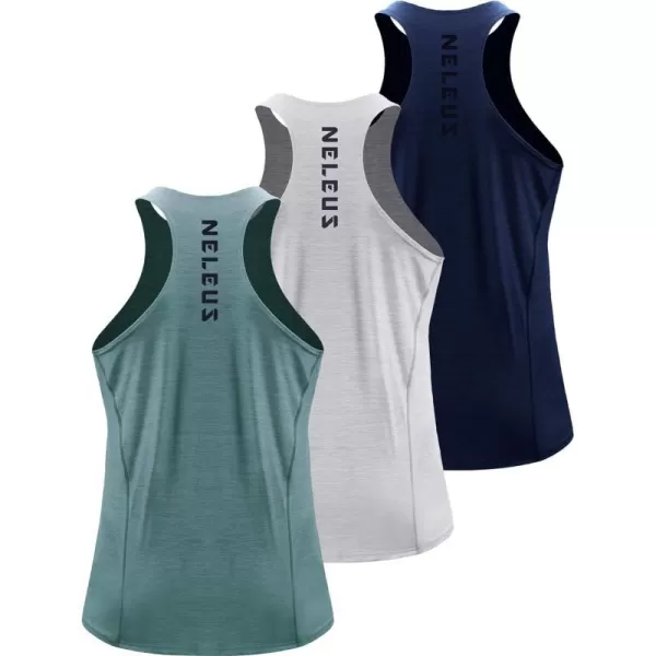 NELEUS Mens 3 Pack Running Tank Top Dry Fit YBack Athletic Workout Tank Tops5069 NavyLight GreyLight Green3 Pack