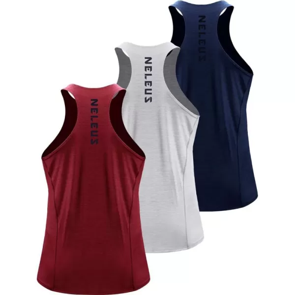 NELEUS Mens 3 Pack Running Tank Top Dry Fit YBack Athletic Workout Tank Tops5069 NavyLight GreyRed3 Pack