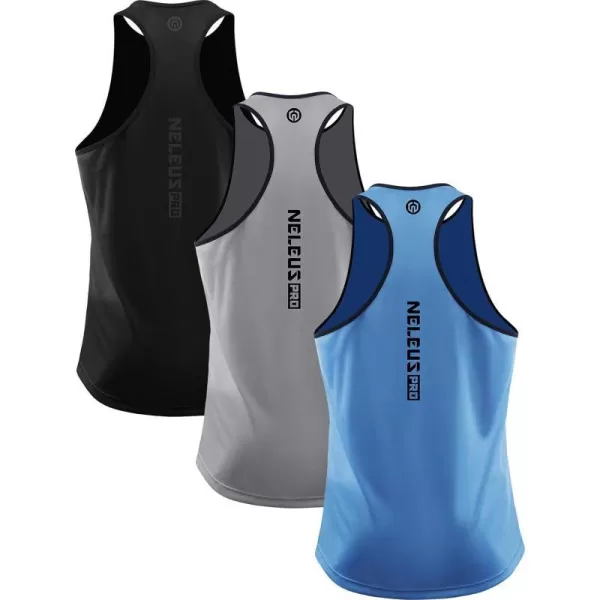 NELEUS Mens 3 Pack Running Tank Top Dry Fit YBack Athletic Workout Tank Tops5097 BlackGreyLight Blue3 Pack