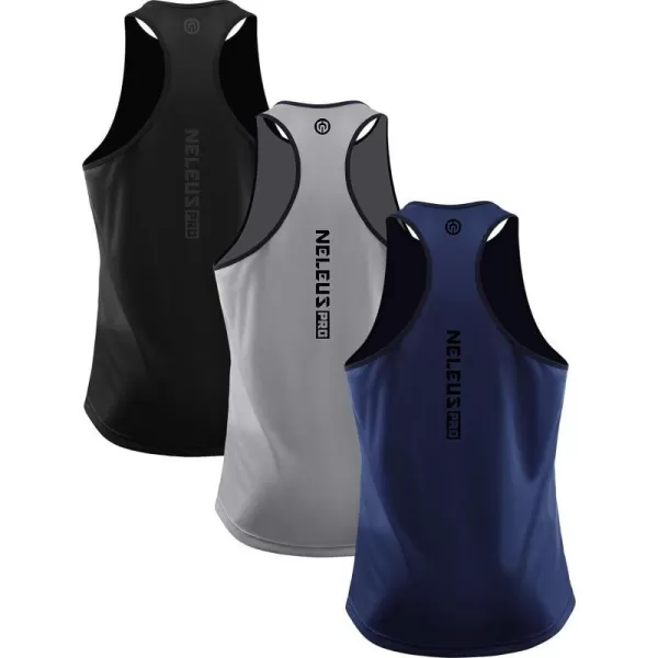 NELEUS Mens 3 Pack Running Tank Top Dry Fit YBack Athletic Workout Tank Tops5097 BlackGreyNavy Blue3 Pack