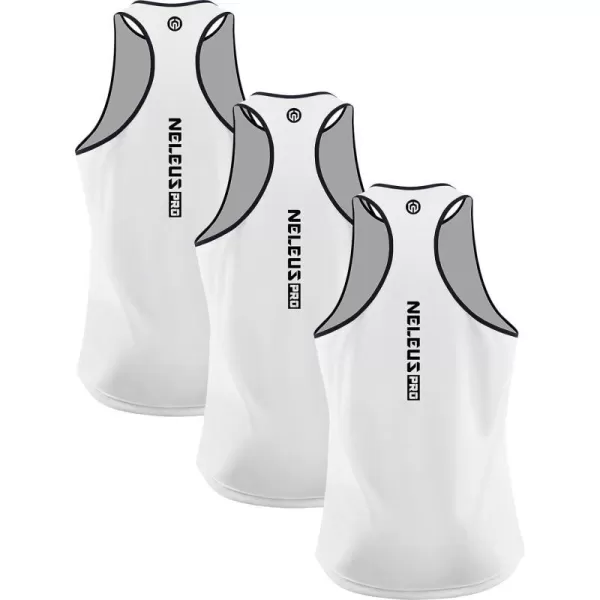 NELEUS Mens 3 Pack Running Tank Top Dry Fit YBack Athletic Workout Tank Tops5097 WhiteWhiteWhite3 Pack