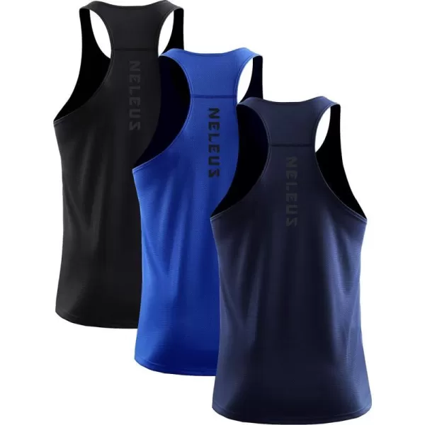 NELEUS Mens 3 Pack Workout Running Tank Top Sleeveless Gym Athletic Shirts5080 BlackBlueNavy3 Pack