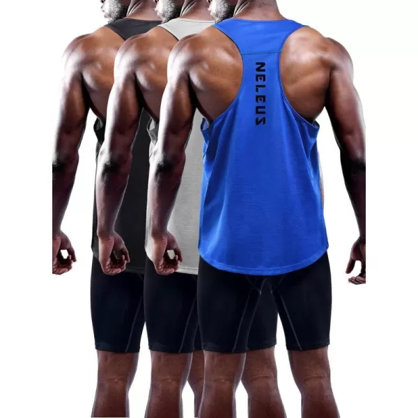 NELEUS Mens 3 Pack Workout Running Tank Top Sleeveless Gym Athletic Shirts5080 BlackGreyBlue3 Pack