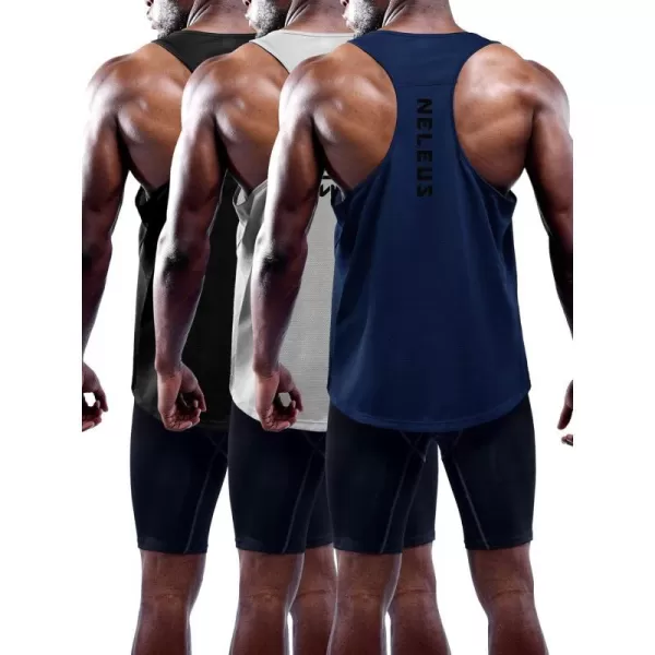 NELEUS Mens 3 Pack Workout Running Tank Top Sleeveless Gym Athletic Shirts5080 BlackGreyNavy Blue3 Pack