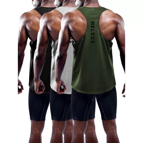 NELEUS Mens 3 Pack Workout Running Tank Top Sleeveless Gym Athletic Shirts5080 BlackGreyOlive Green3 Pack