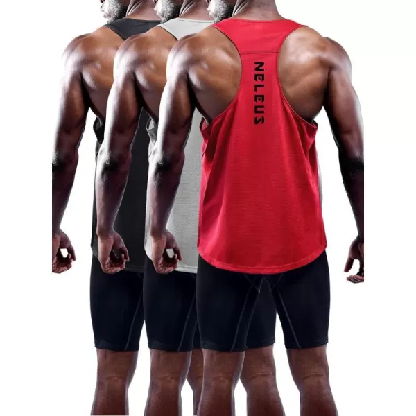 NELEUS Mens 3 Pack Workout Running Tank Top Sleeveless Gym Athletic Shirts5080 BlackGreyRed3 Pack