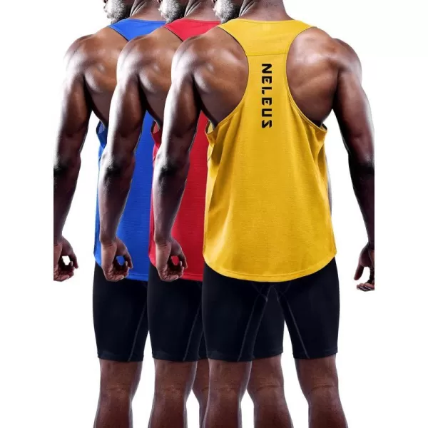 NELEUS Mens 3 Pack Workout Running Tank Top Sleeveless Gym Athletic Shirts5080 BlueRedYellow3 Pack