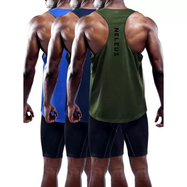 NELEUS Mens 3 Pack Workout Running Tank Top Sleeveless Gym Athletic Shirts5080 Olive GreenBlueNavy Blue3 Pack