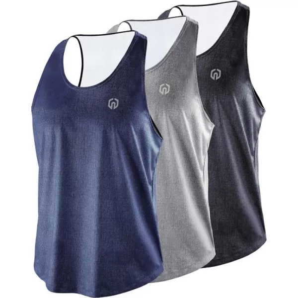 NELEUS Mens 3 Pack Workout Running Tank Top Sleeveless Gym Athletic Shirts5081 Dark GreyLight GreyNavy Blue3 Pack