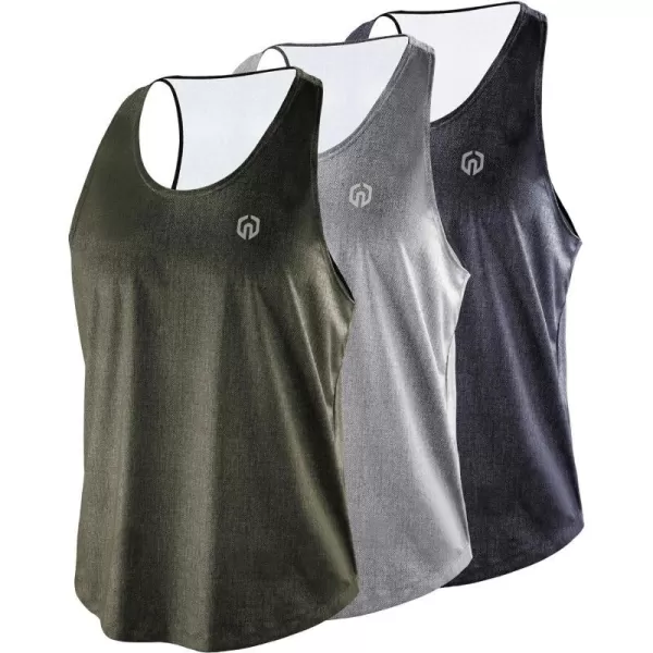 NELEUS Mens 3 Pack Workout Running Tank Top Sleeveless Gym Athletic Shirts5081 Dark GreyLight GreyOlive Green3 Pack