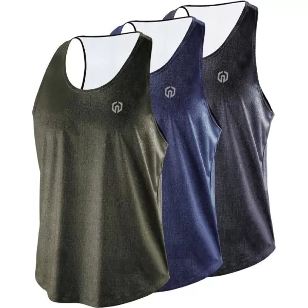 NELEUS Mens 3 Pack Workout Running Tank Top Sleeveless Gym Athletic Shirts5081 Navy BlueDark GreyOlive Green3 Pack