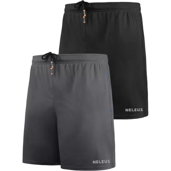 NELEUS Mens 7 inch Lightweight Workout Running Shorts with Pockets6058 2 Pack Blackgrey