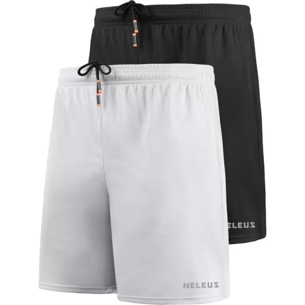 NELEUS Mens 7 inch Lightweight Workout Running Shorts with Pockets6058 2 Pack Blackwhite