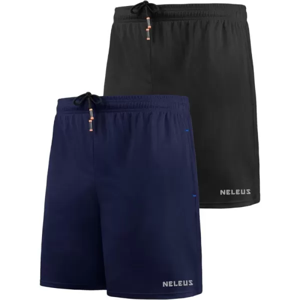 NELEUS Mens 7 inch Lightweight Workout Running Shorts with Pockets6058 2 Packblacknavy Blue