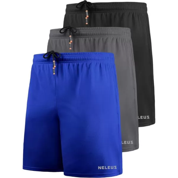 NELEUS Mens 7 inch Lightweight Workout Running Shorts with Pockets6058 3 Pack Blackgreyblue