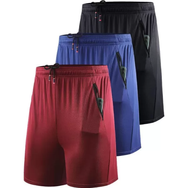 NELEUS Mens 7 inch Lightweight Workout Running Shorts with Pockets6083 3 PackblackBlueRed