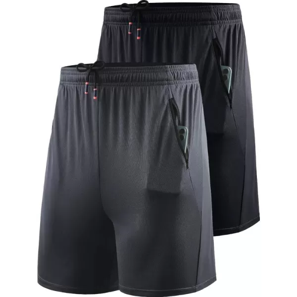 NELEUS Mens 7 inch Lightweight Workout Running Shorts with Pockets6083 BlackGrey2 Pack