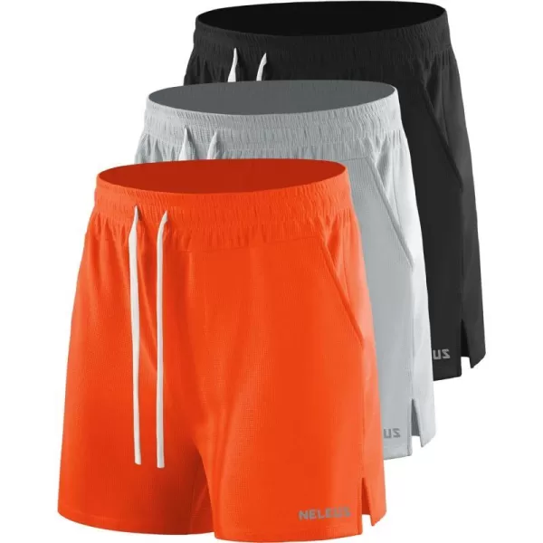 NELEUS Mens 7 inch Running Shorts Athletic Gym Workout Shorts with Pockets6112 BlackLight GreyOrange