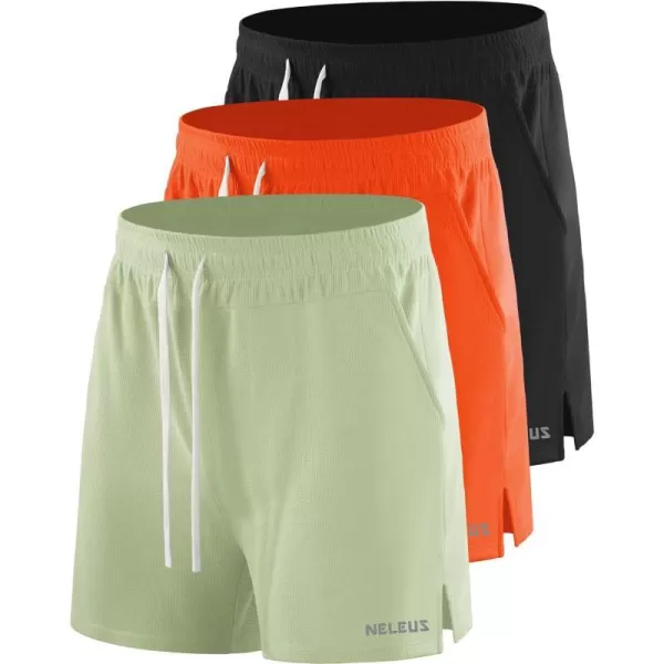 NELEUS Mens 7 inch Running Shorts Athletic Gym Workout Shorts with Pockets6112 BlackOrangeLight Green