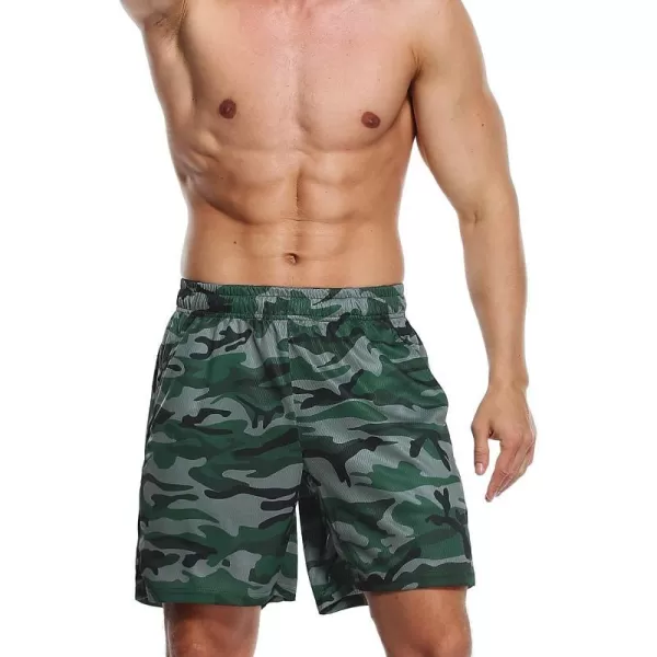 NELEUS Mens 7 inch Running Shorts Athletic Gym Workout Shorts with PocketsCamo One Piece of Dark Green