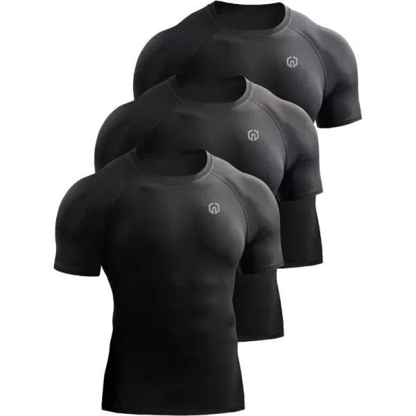 NELEUS Mens Compression Baselayer Athletic Workout T Shirts5022 BlackBlackBlack