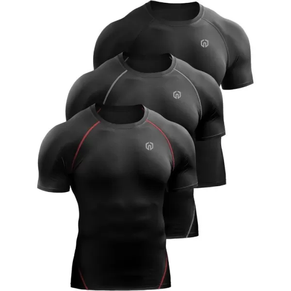 NELEUS Mens Compression Baselayer Athletic Workout T Shirts5022 BlackBlackgreyBlackred