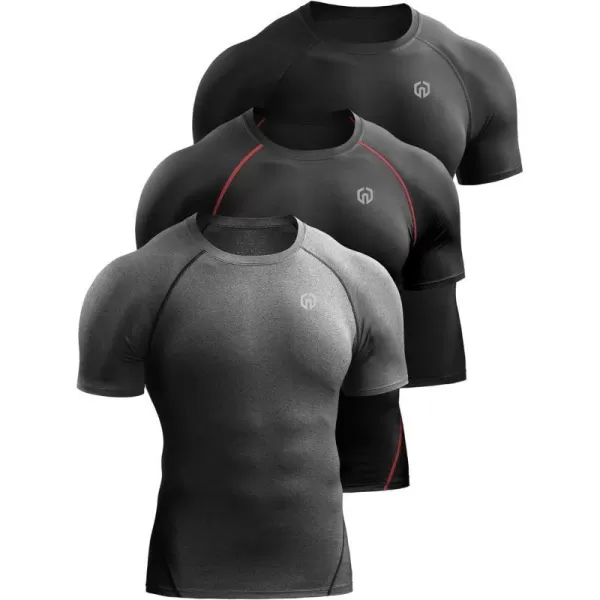 NELEUS Mens Compression Baselayer Athletic Workout T Shirts5022 BlackBlackredGrey