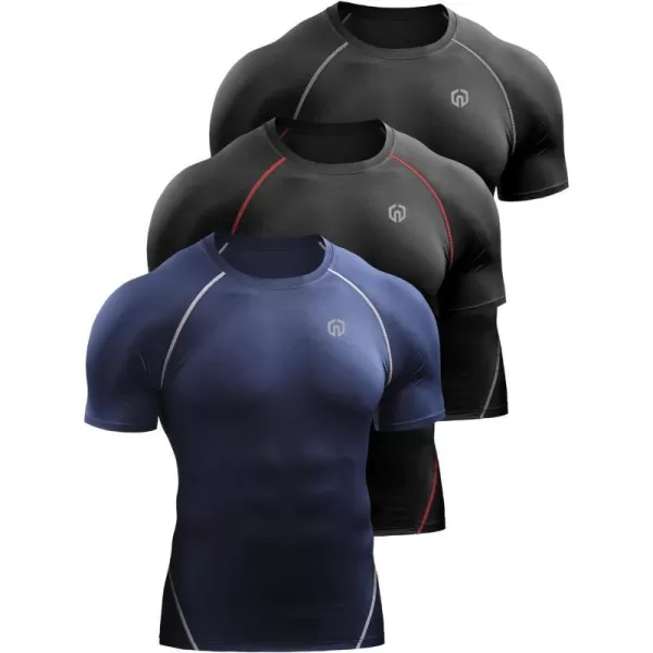 NELEUS Mens Compression Baselayer Athletic Workout T Shirts5022 BlackgreyBlackredNavy Blue