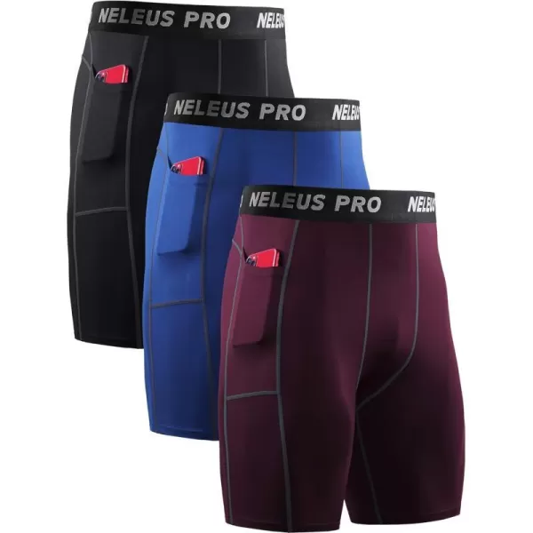 NELEUS Mens Compression Short with Pocket Dry Fit Yoga Running Shorts Pack of 36081 BlackBlueRed 3 Pack