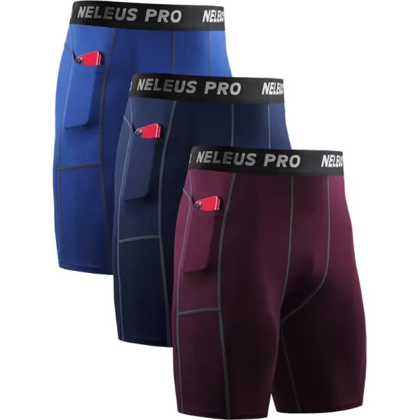 NELEUS Mens Compression Short with Pocket Dry Fit Yoga Running Shorts Pack of 36081 RedNavyBlue 3 Pack