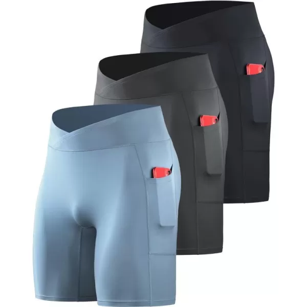 NELEUS Mens Compression Short with Pocket Dry Fit Yoga Running Shorts Pack of 36115 BlackGreyBlue  3 Pack