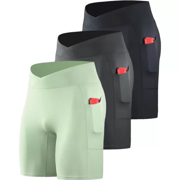 NELEUS Mens Compression Short with Pocket Dry Fit Yoga Running Shorts Pack of 36115 BlackGreyLight Green  3 Pack