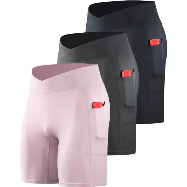 NELEUS Mens Compression Short with Pocket Dry Fit Yoga Running Shorts Pack of 36115 BlackGreyPink  3 Pack