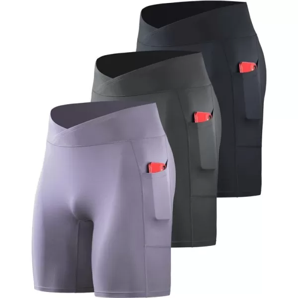 NELEUS Mens Compression Short with Pocket Dry Fit Yoga Running Shorts Pack of 36115 BlackGreyPurple  3 Pack