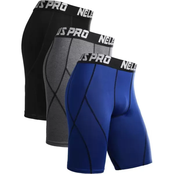 NELEUS Mens Compression Shorts Pack of 36012 BlackGreyBlue3 Pack