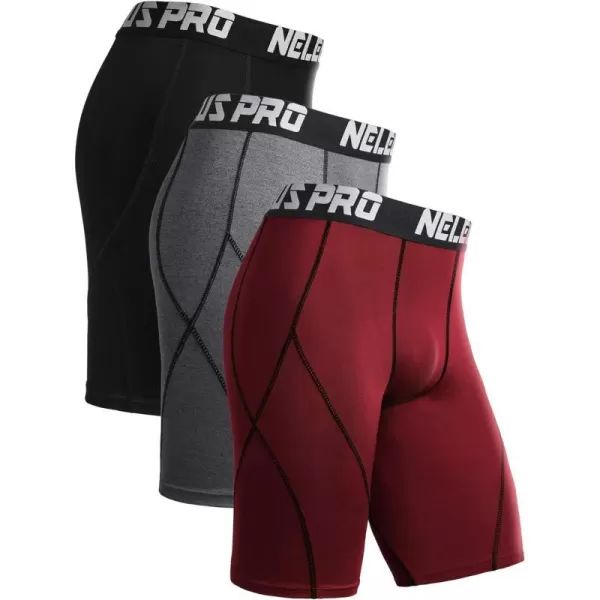 NELEUS Mens Compression Shorts Pack of 36012 BlackGreyRed3 Pack