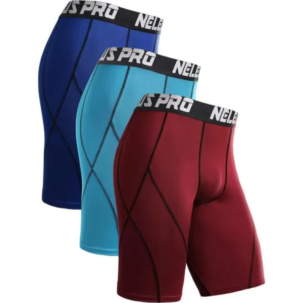 NELEUS Mens Compression Shorts Pack of 36012 BlueLight BlueRed3 Pack