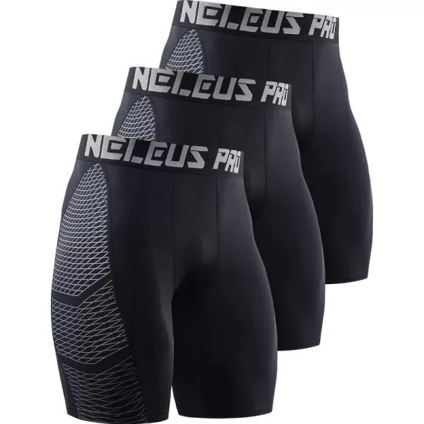 NELEUS Mens Compression Shorts Pack of 36086 BlackBlackBlack3 Pack