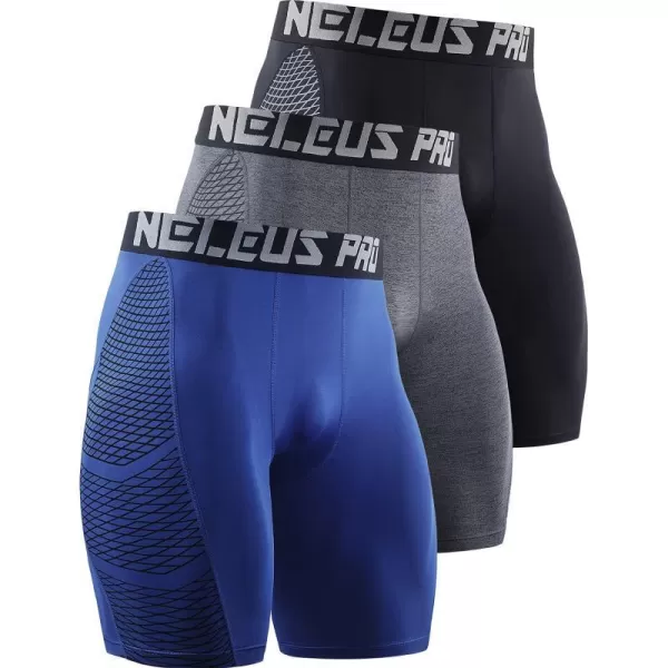 NELEUS Mens Compression Shorts Pack of 36086 BlackGreyBlue3 Pack