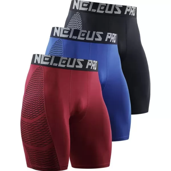 NELEUS Mens Compression Shorts Pack of 36086 BlackRedBlue3 Pack