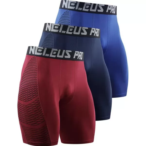 NELEUS Mens Compression Shorts Pack of 36086 RedNavyBlue3 Pack