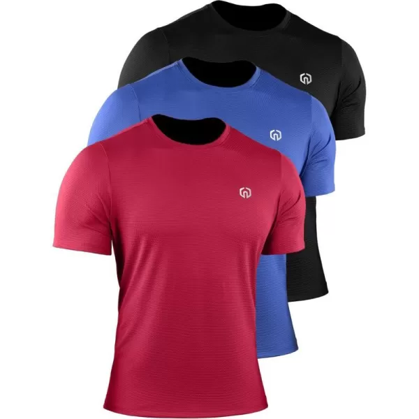 NELEUS Mens Dry Fit Athletic Running Shirt508 BlackBlueRed3 Pack