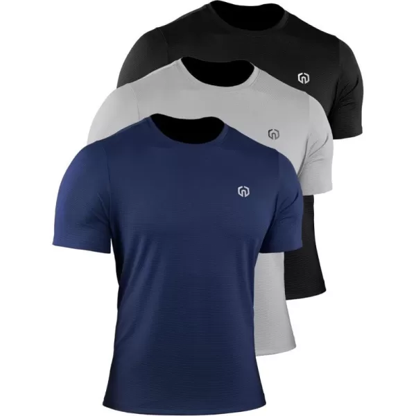 NELEUS Mens Dry Fit Athletic Running Shirt508 BlackGreyNavy Blue3 Pack