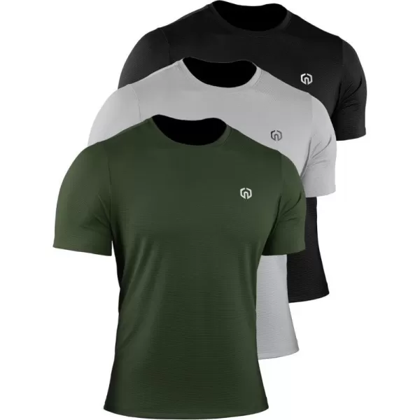 NELEUS Mens Dry Fit Athletic Running Shirt508 BlackGreyOlive Green3 Pack